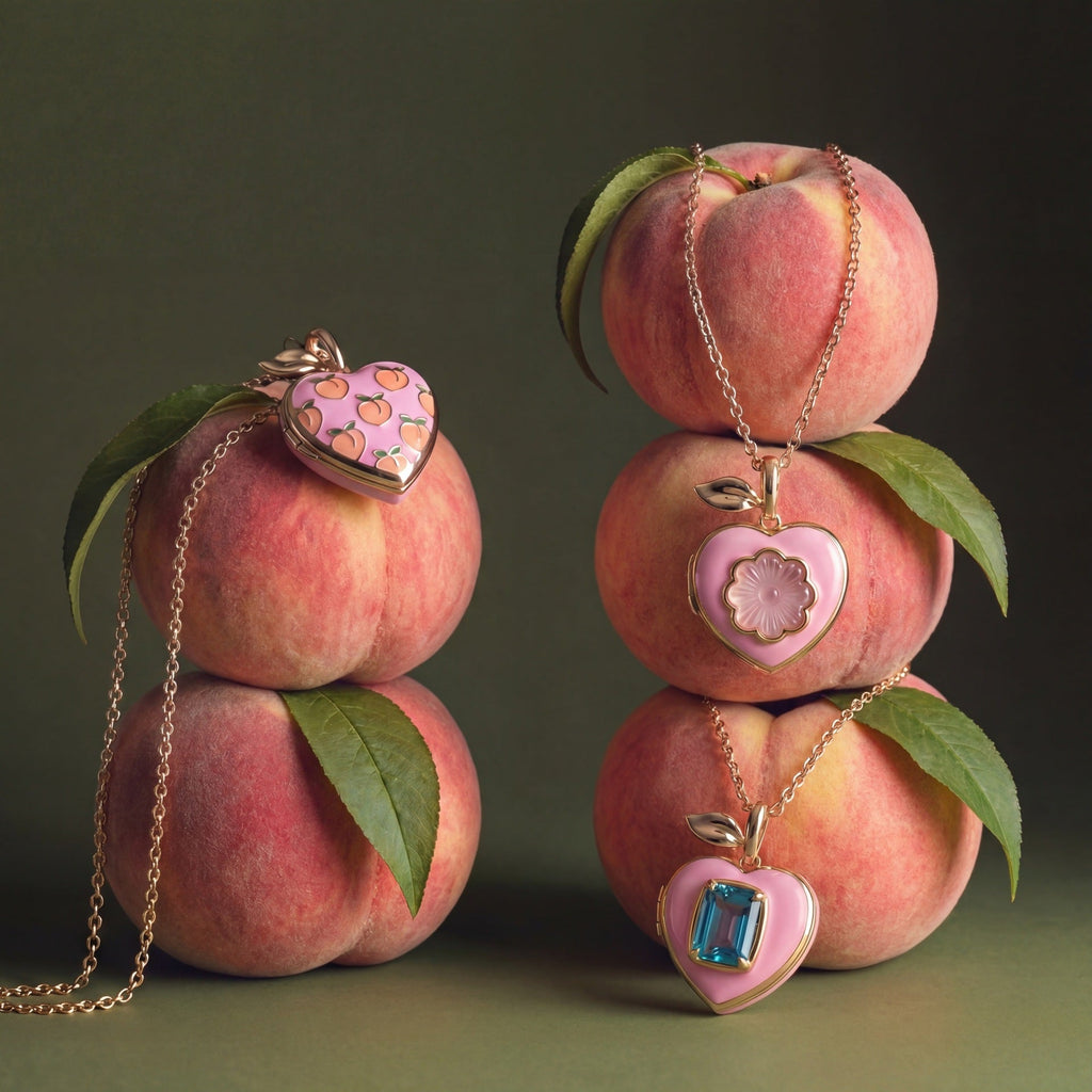 Pink Peach Locket Necklace — pink necklace, view 2