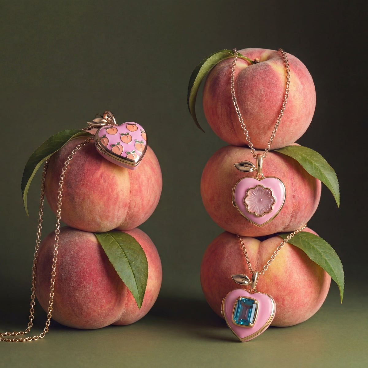 Pink Peach Locket Necklace — pink necklace, view 2