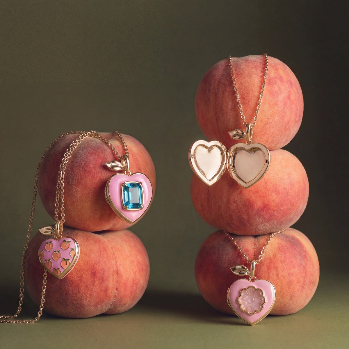 Pink Peach Locket Necklace — pink necklace, view 4