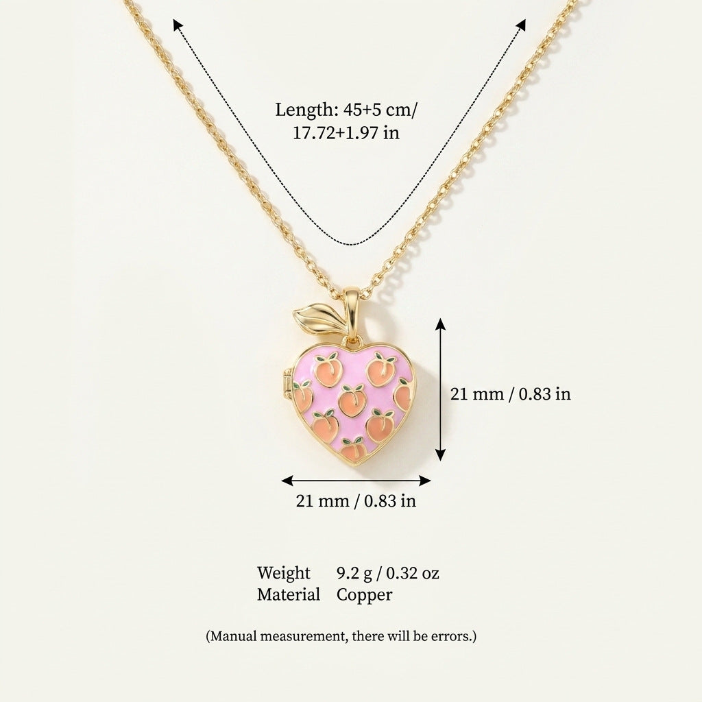 Pink Peach Locket Necklace — pink necklace, view 5