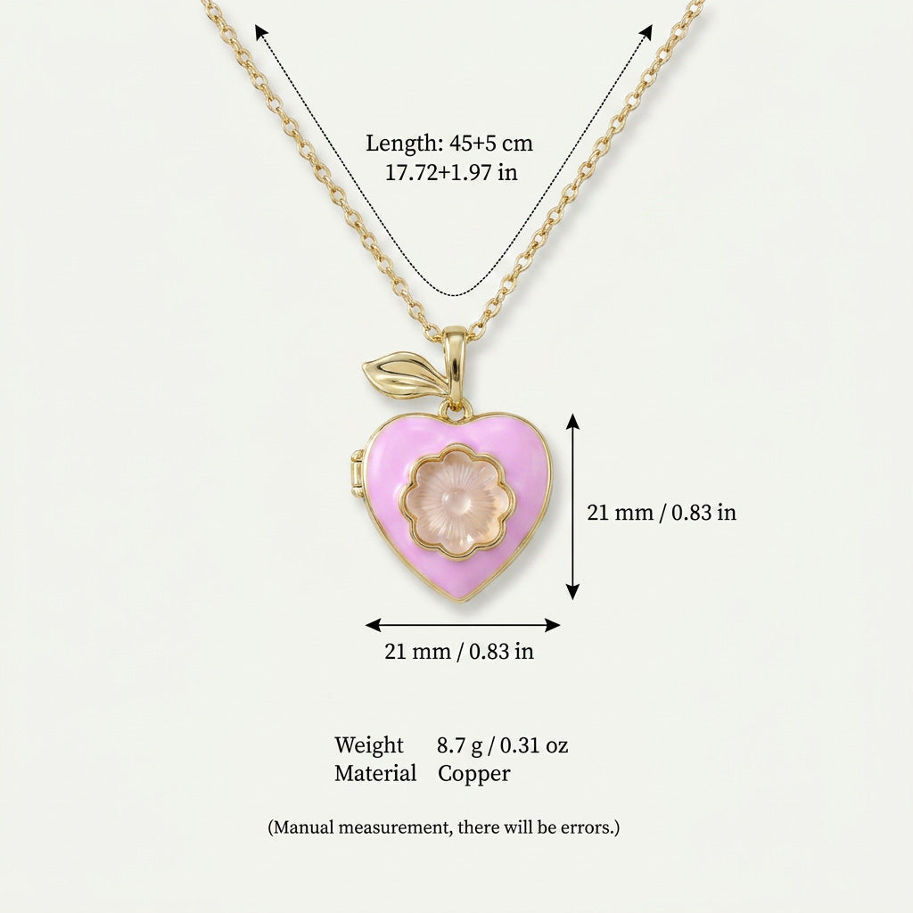 Pink Peach Locket Necklace — pink necklace, view 6