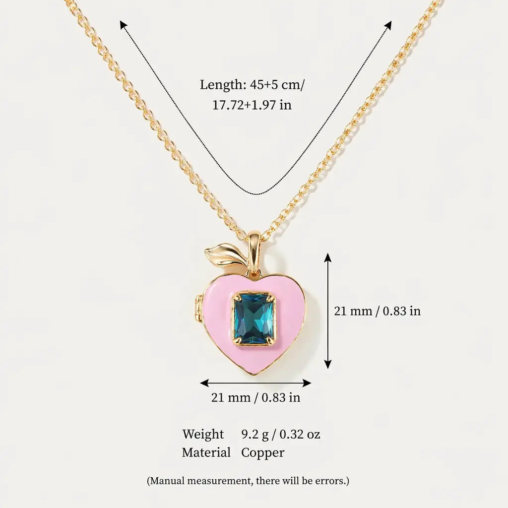Pink Peach Locket Necklace — pink necklace, view 7