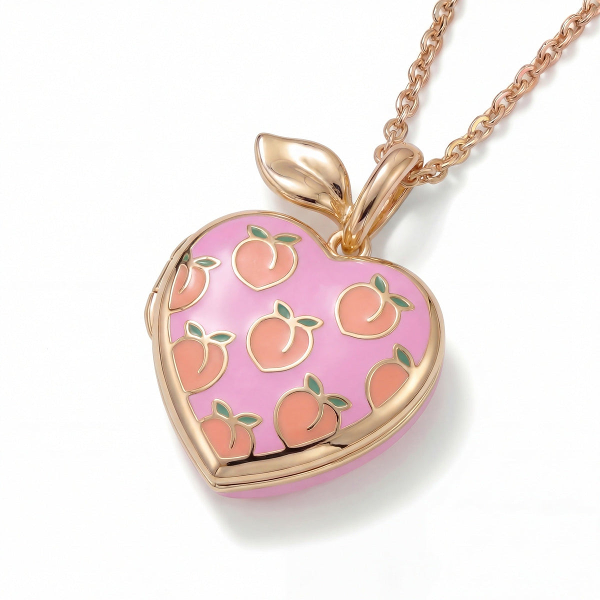 Pink Peach Locket Necklace — pink necklace, view 8