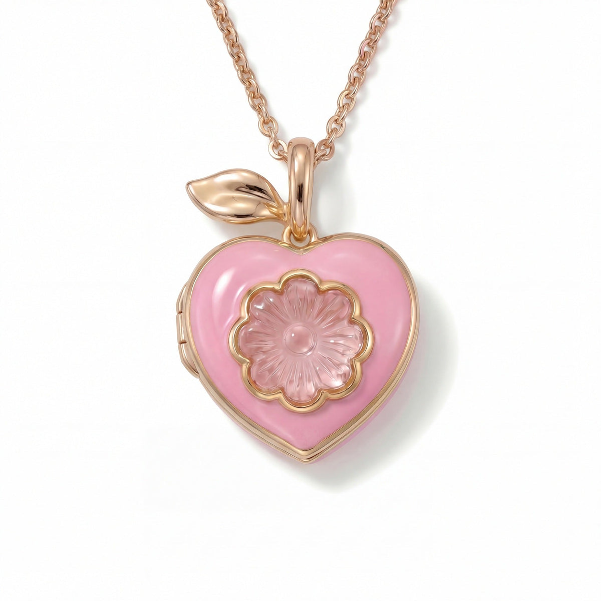Pink Peach Locket Necklace — pink necklace, view 9