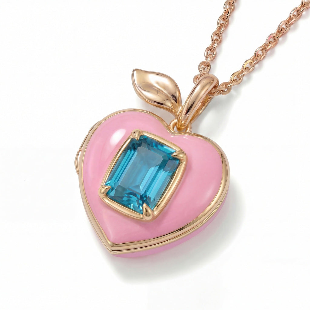Pink Peach Locket Necklace — pink necklace, view 10