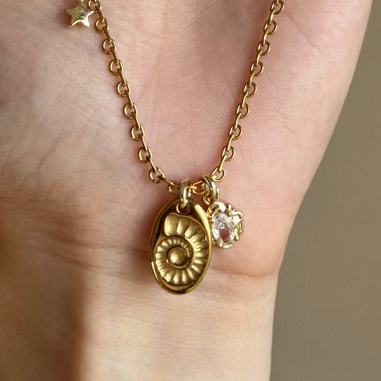 Gold Sea Conch Pendant Necklace — gold necklace, view 2