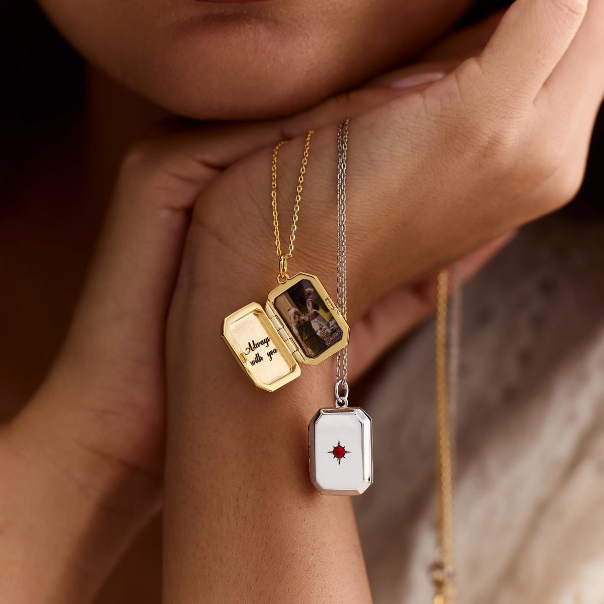 Square Photo Locket Necklace — necklace, view 2