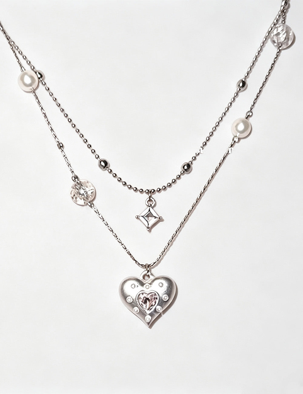 Double-Layer Heart Pendant Necklace — silver necklace