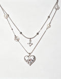 Double-Layer Heart Pendant Necklace — silver necklace