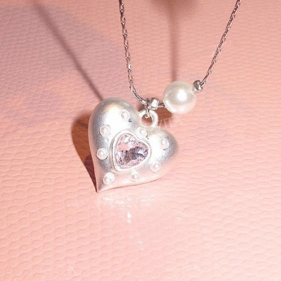 Double-Layer Heart Pendant Necklace — silver necklace, view 5