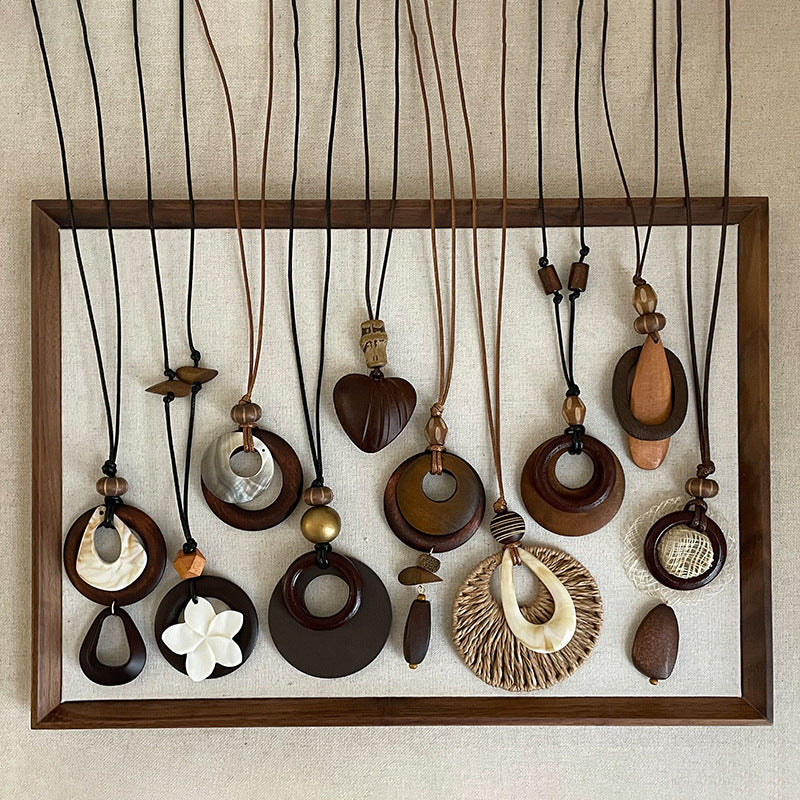 Long Pendant Geometric Bead Necklace — necklace, view 3