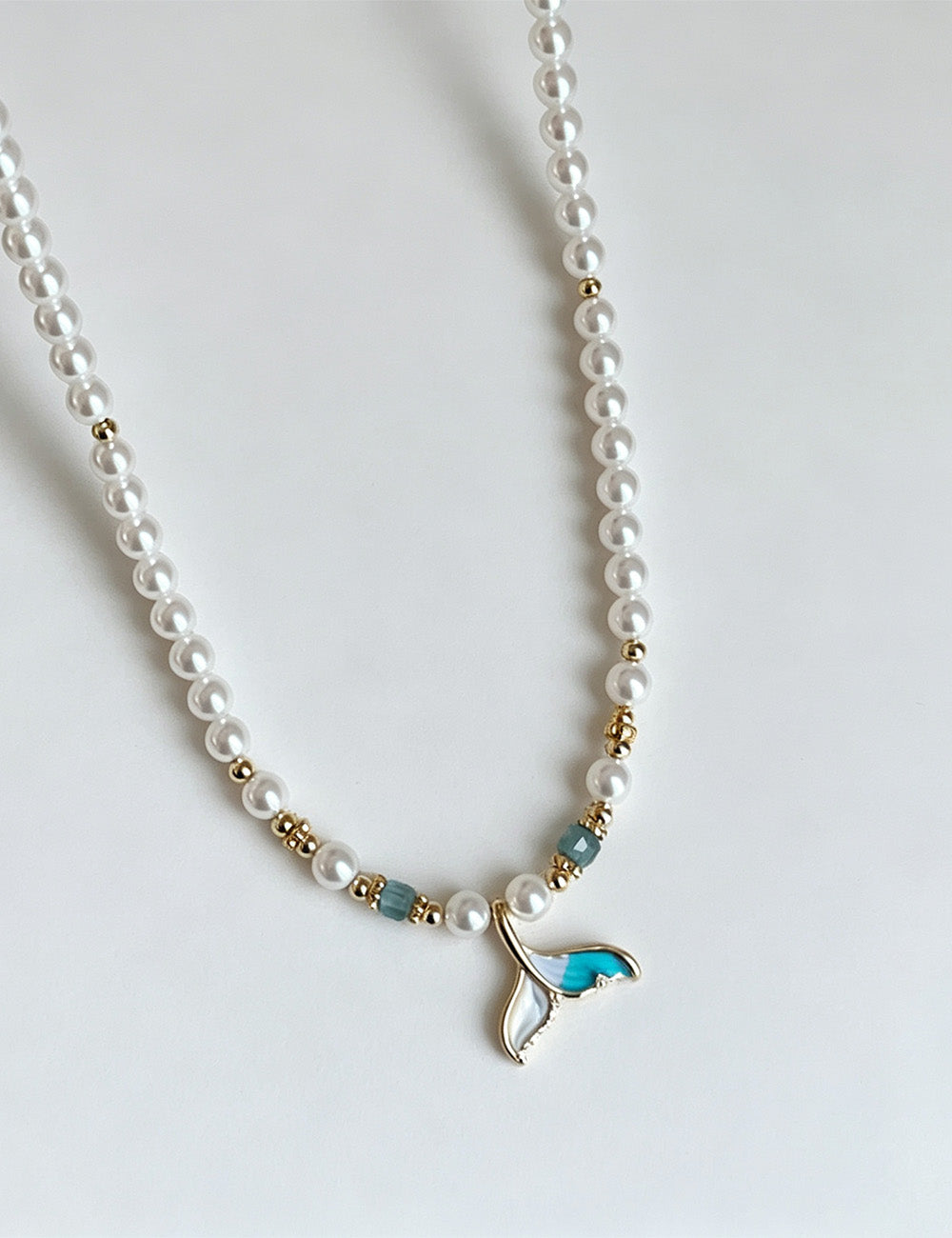 Fishtail Pendant Pearl Chain Necklace — white necklace