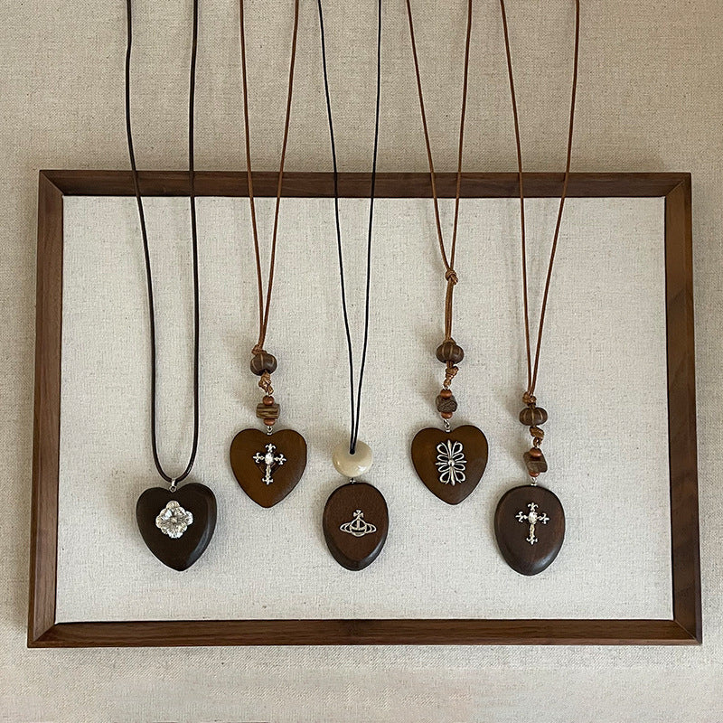 Wooden Heart Choker Necklace — necklace, view 2