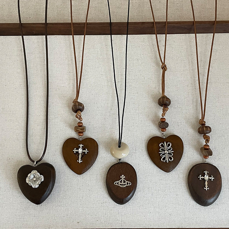 Wooden Heart Choker Necklace — necklace, view 3