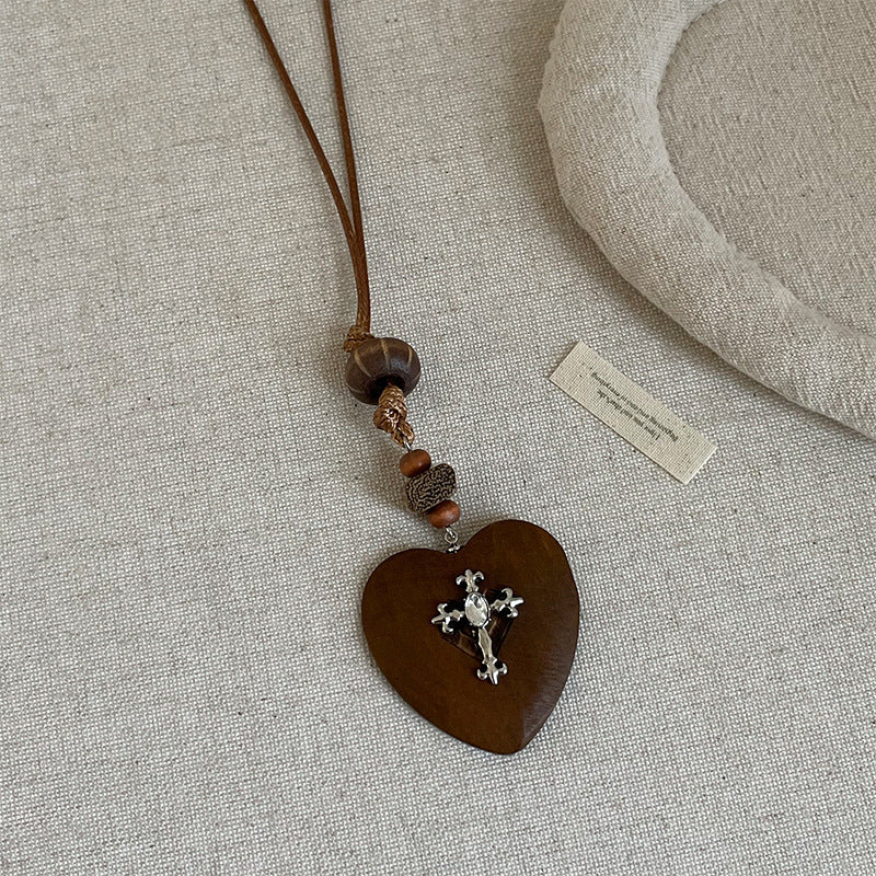 Wooden Heart Choker Necklace — necklace, view 4