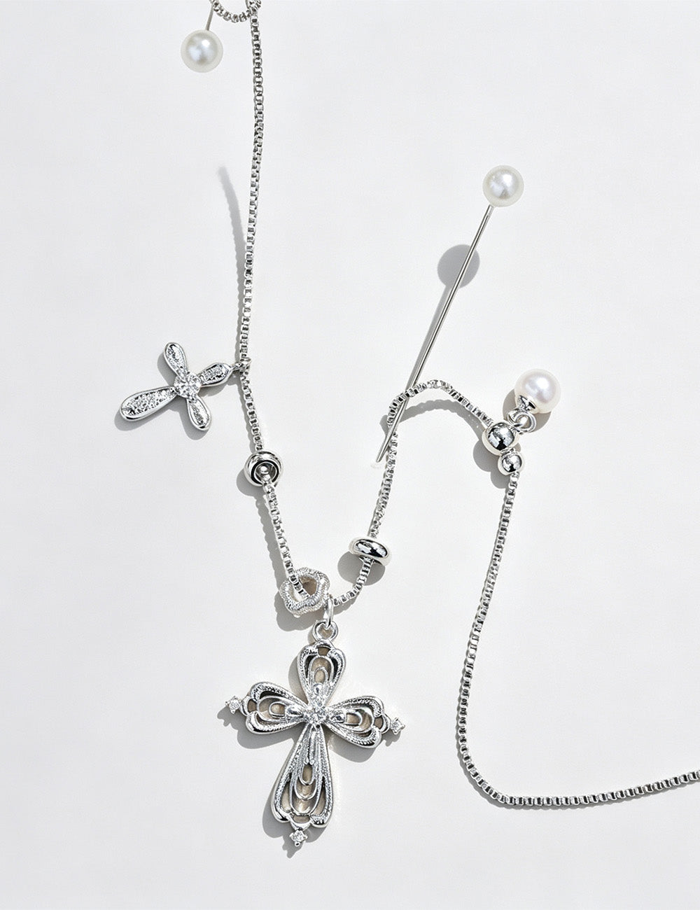 Gold Cross Pendant Pearl Necklace — necklace