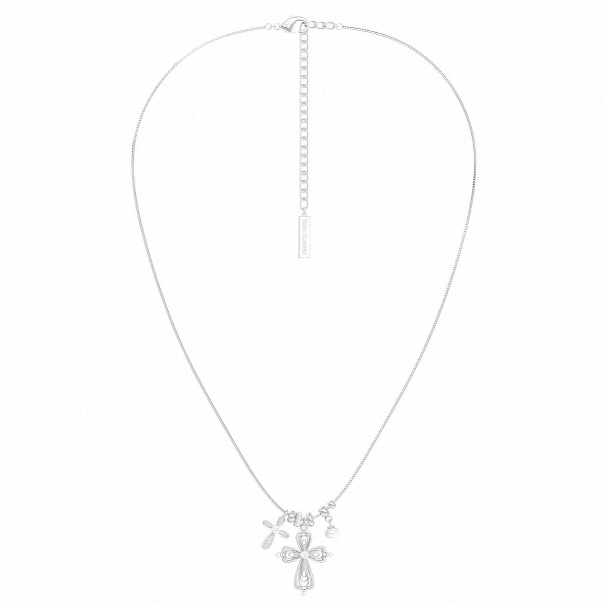 Gold Cross Pendant Pearl Necklace — necklace, view 3