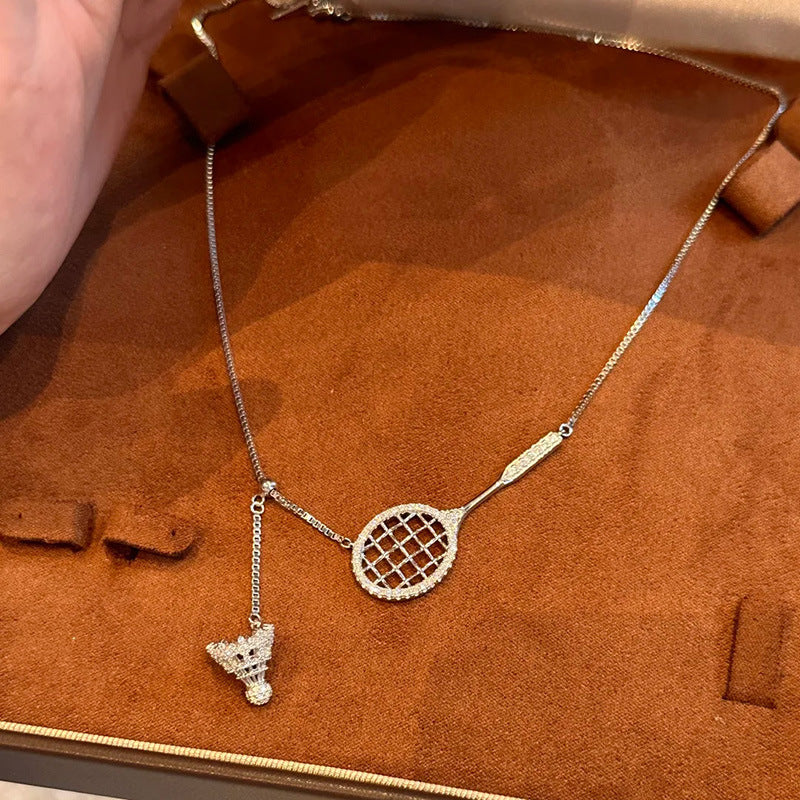 Racket Pendant Necklace — silver necklace, view 2