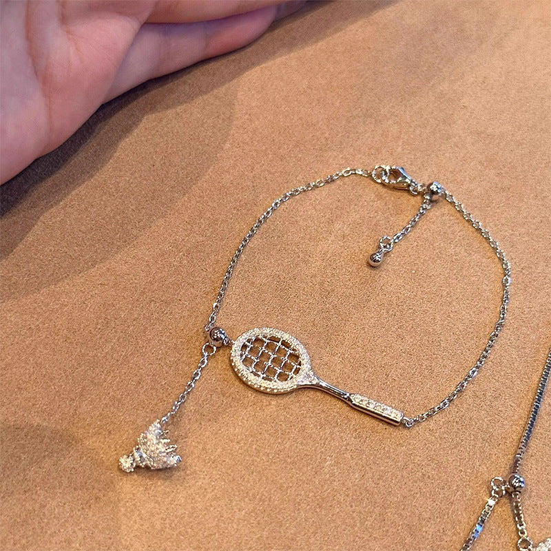 Racket Pendant Necklace — silver necklace, view 3