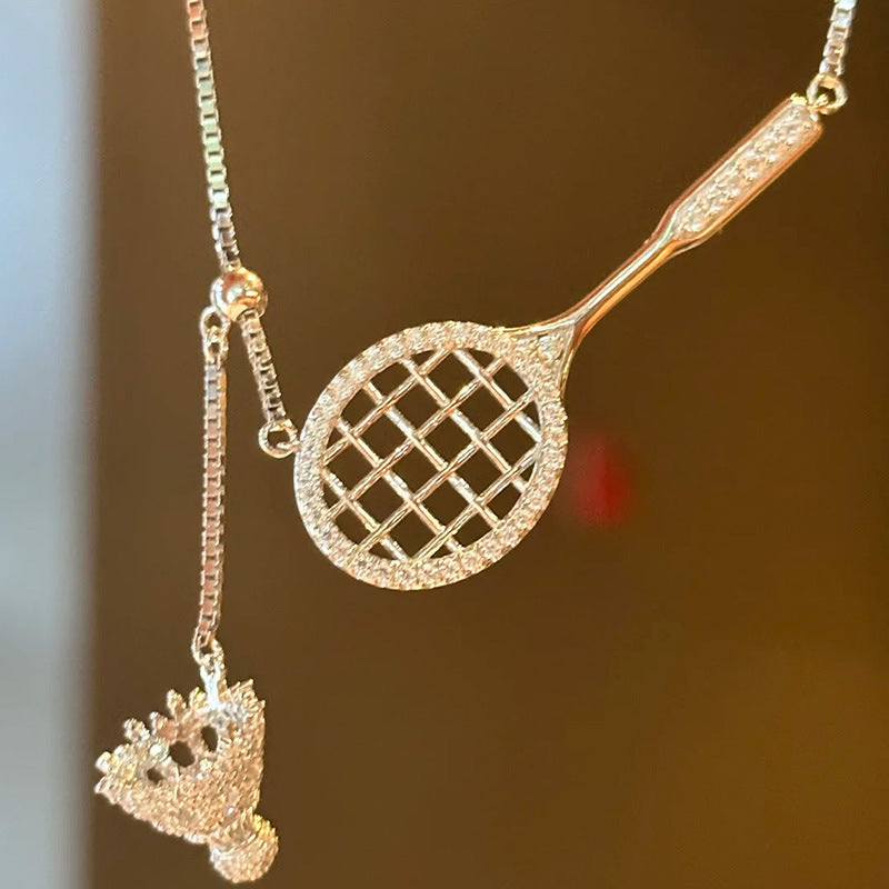 Racket Pendant Necklace — silver necklace, view 4