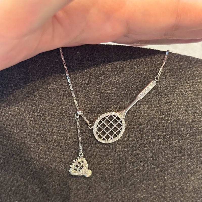 Racket Pendant Necklace — silver necklace, view 5