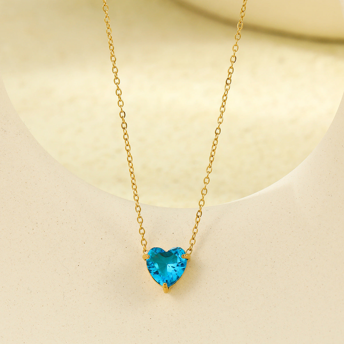Blue And Pink Heart Pendant Necklace — necklace, view 5