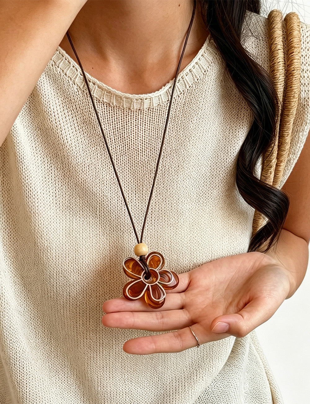 Big Flower Pendant Necklace — necklace, view 2
