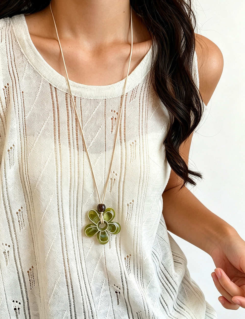 Big Flower Pendant Necklace — necklace, view 4