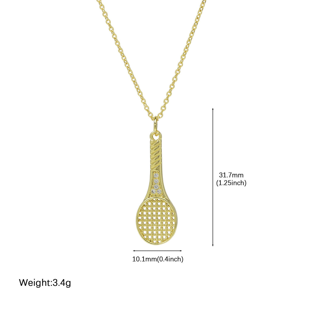 Gold Tennis Racket Necklace — gold necklace, view 6