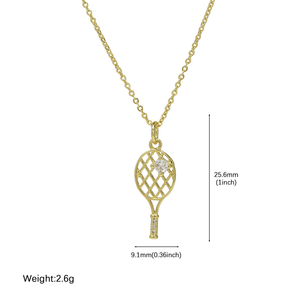 Gold Tennis Racket Necklace — gold necklace, view 7