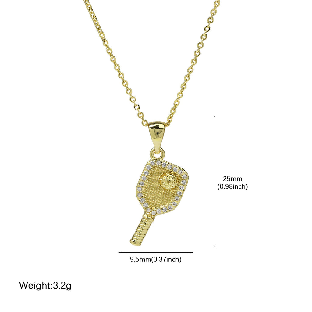 Gold Tennis Racket Necklace — gold necklace, view 8
