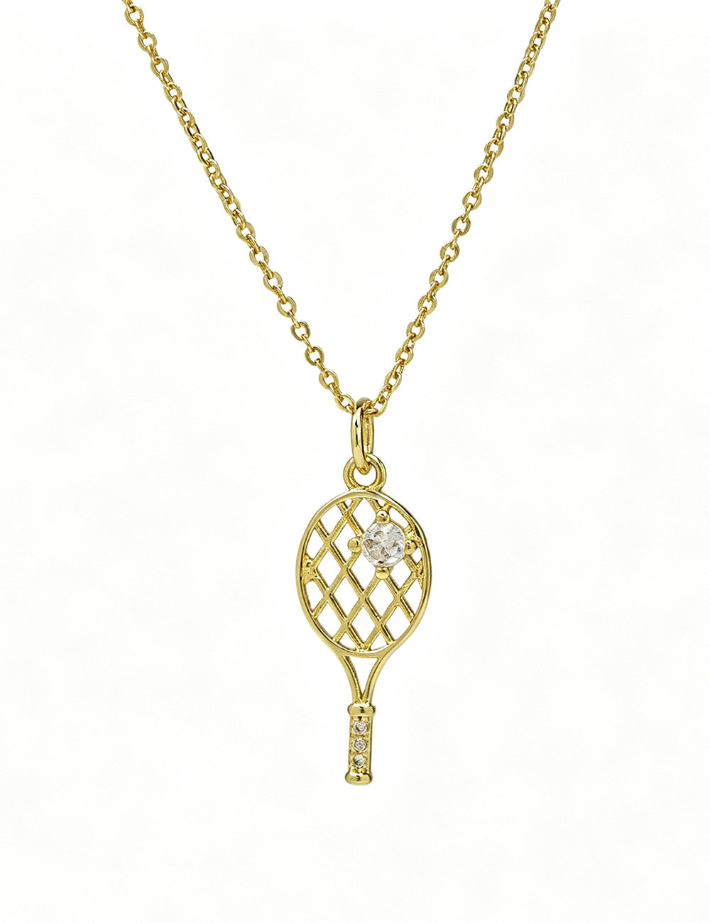 Gold Tennis Racket Necklace — gold necklace, view 9