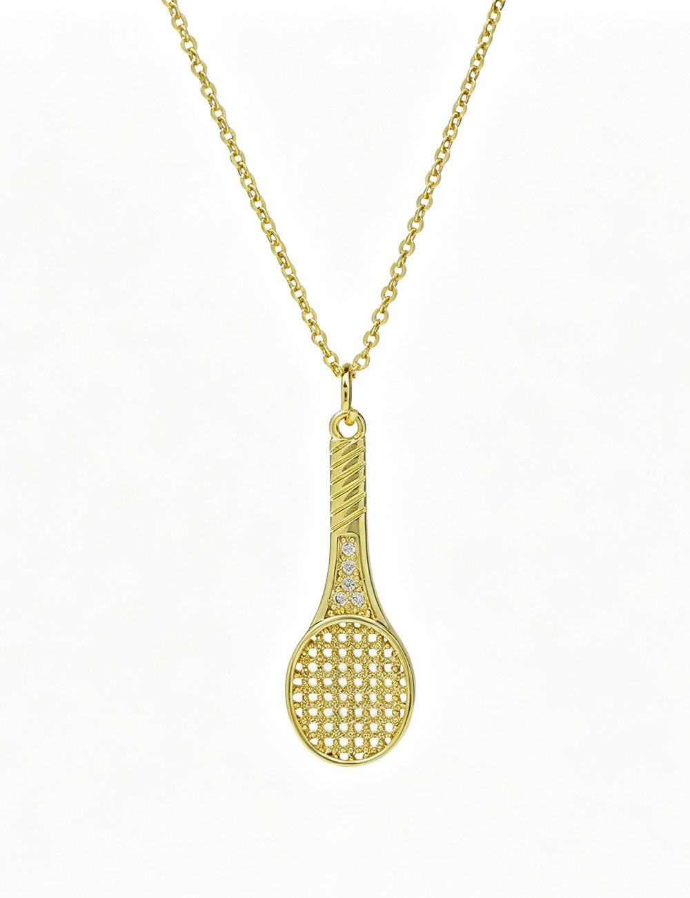 Gold Tennis Racket Necklace — gold necklace, view 10