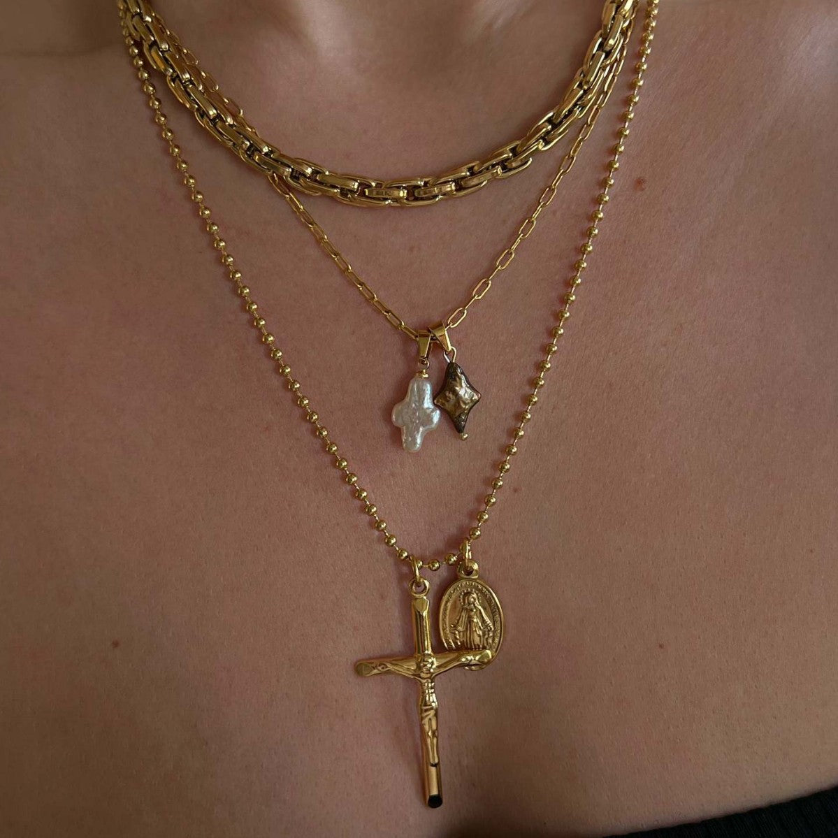 Gold-Plated Cross Pendant Necklace — gold necklace, view 2
