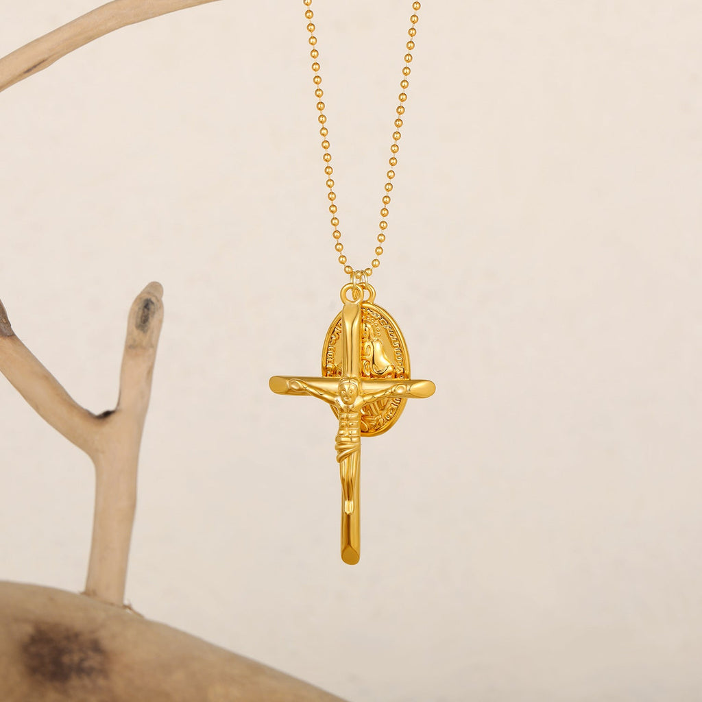 Gold-Plated Cross Pendant Necklace — gold necklace, view 3
