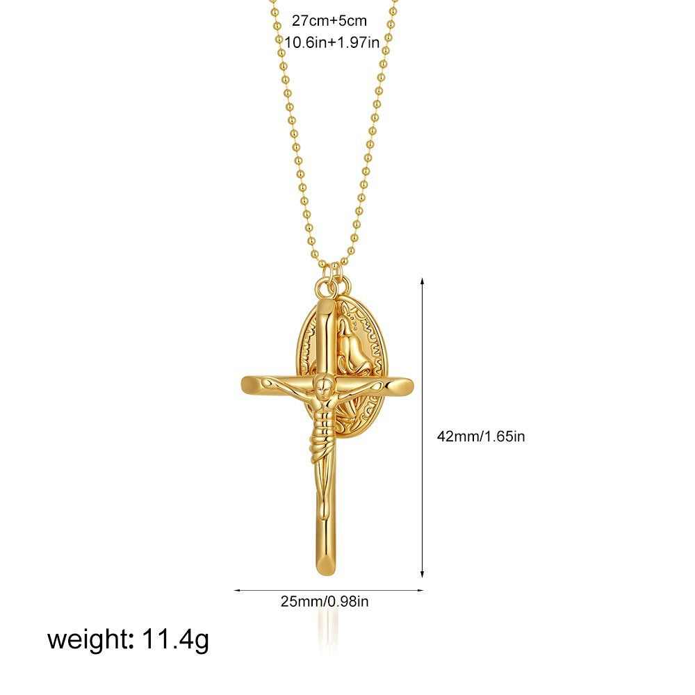 Gold-Plated Cross Pendant Necklace — gold necklace, view 4