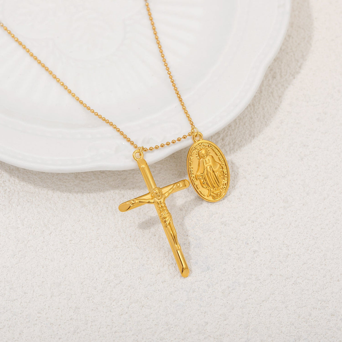 Gold-Plated Cross Pendant Necklace — gold necklace, view 5