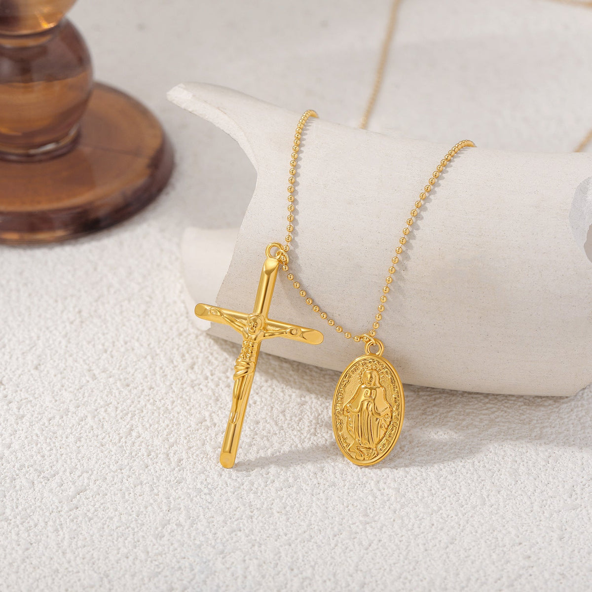 Gold-Plated Cross Pendant Necklace — gold necklace, view 6