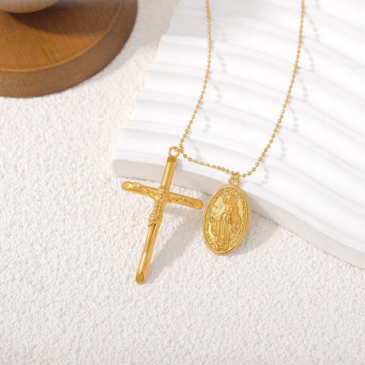 Gold-Plated Cross Pendant Necklace — gold necklace, view 7
