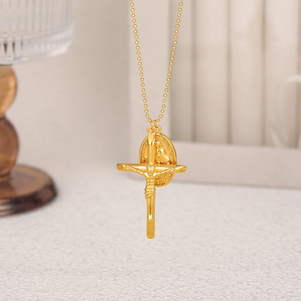 Gold-Plated Cross Pendant Necklace — gold necklace, view 8