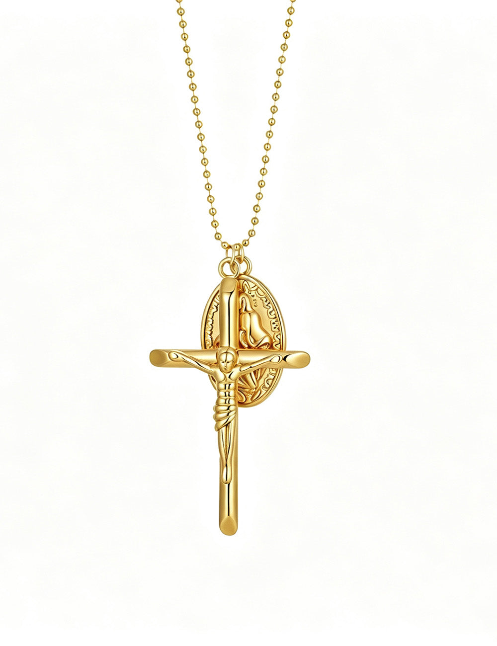 Gold-Plated Cross Pendant Necklace — gold necklace, view 9