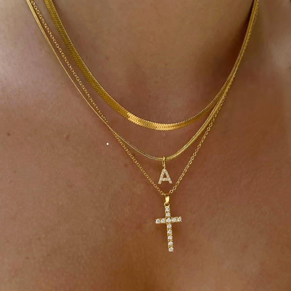 Layered Cross Pendant Necklace — necklace, view 2