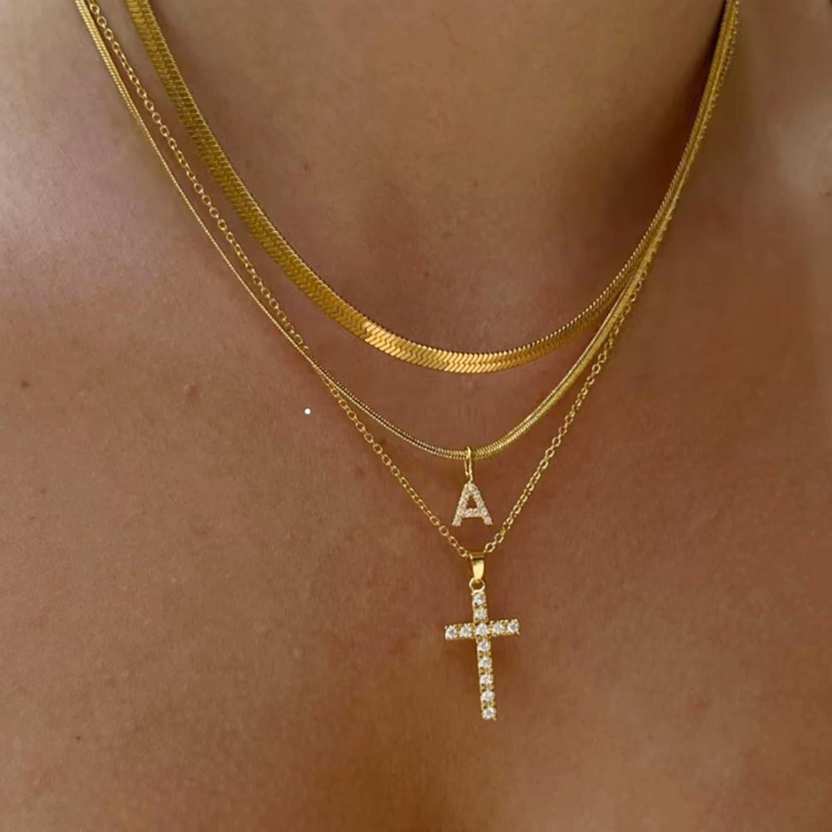 Layered Cross Pendant Necklace — necklace, view 2