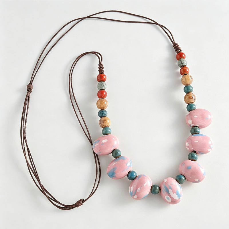 Irregular Bead Braided Necklace — necklace, view 4