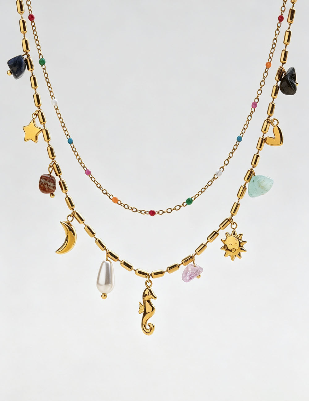Double-Layered Stone Pendant Necklace — gold necklace