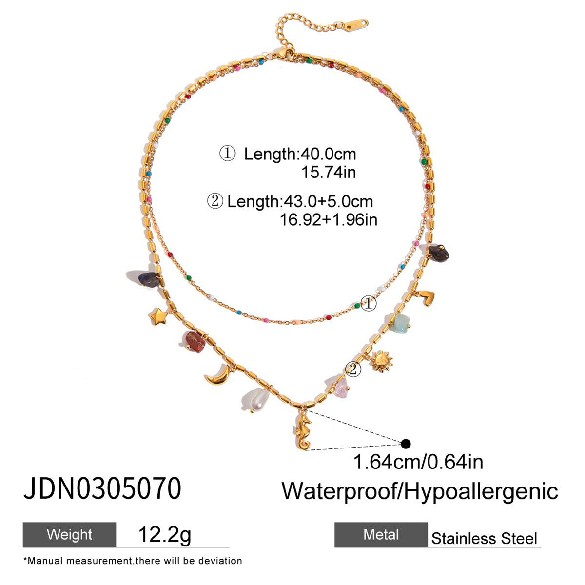 Double-Layered Stone Pendant Necklace — gold necklace, view 3
