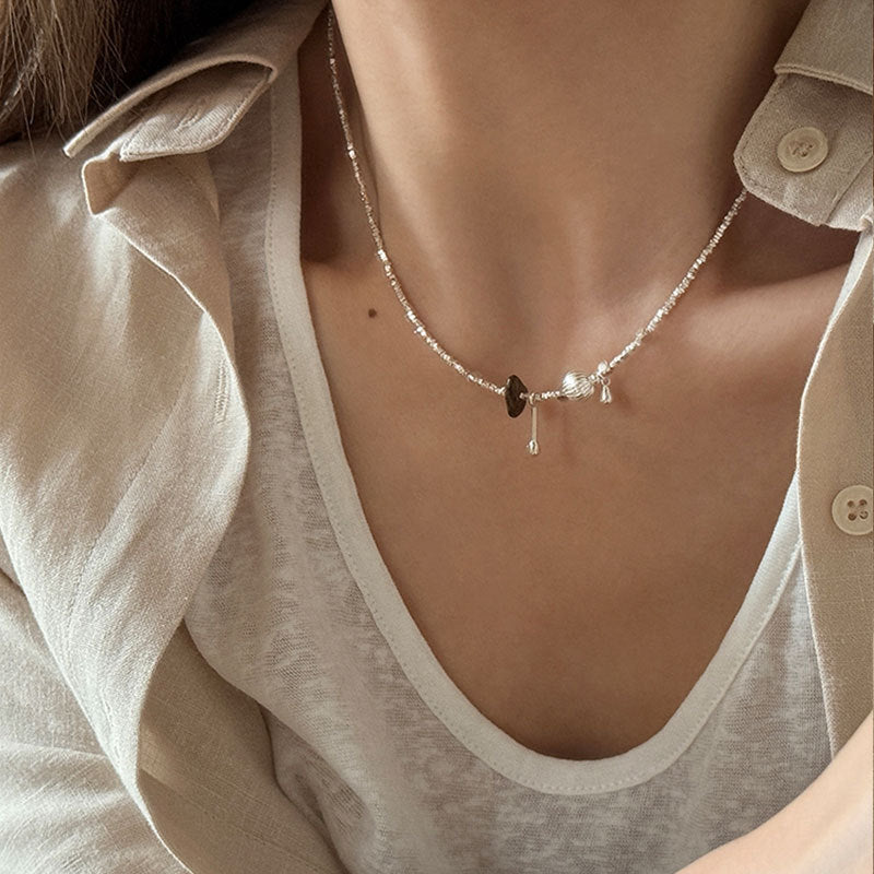 Silver Teardrop Bead Necklace — silver necklace, view 4