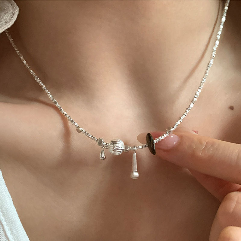 Silver Teardrop Bead Necklace — silver necklace, view 5