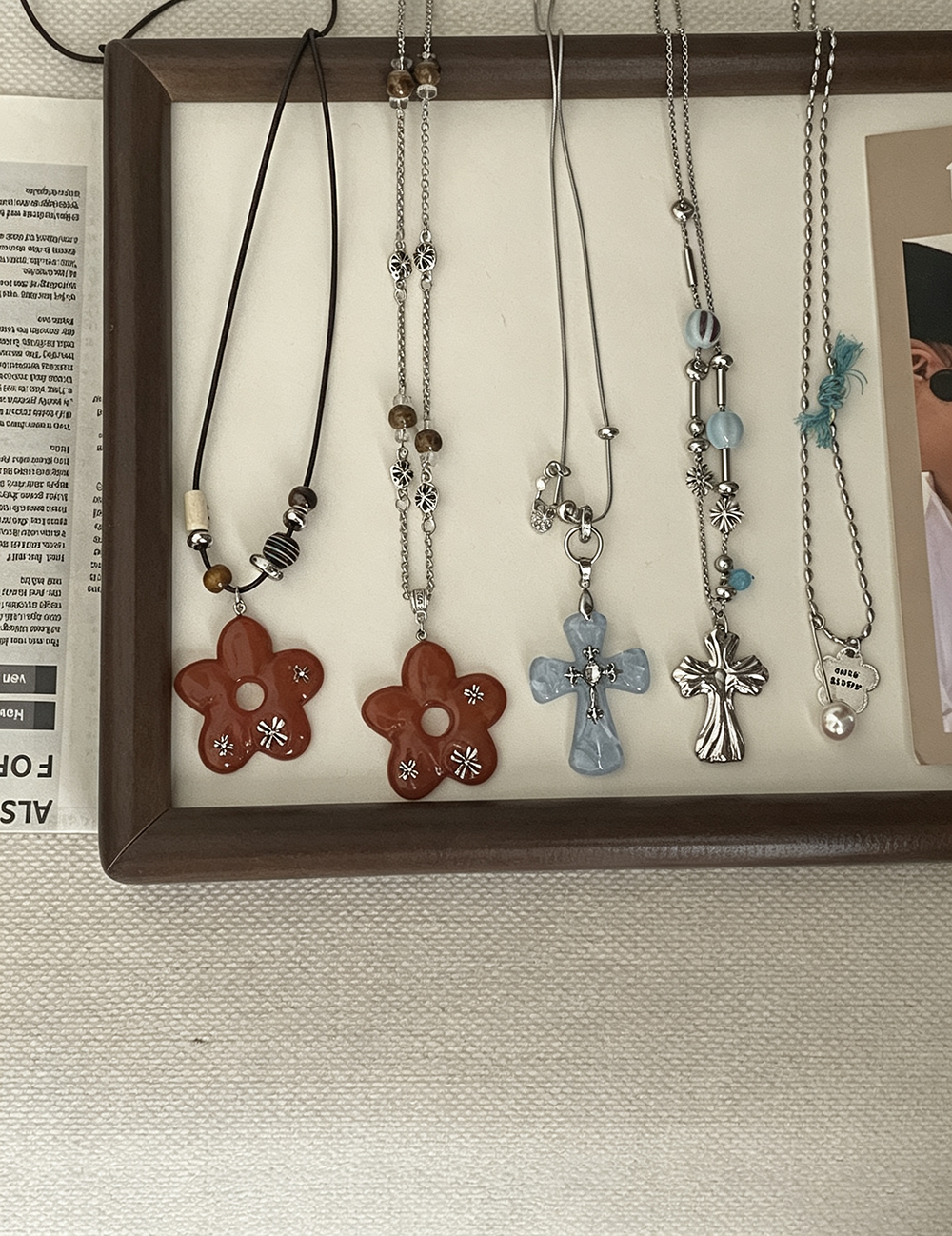 Cross And Flower Pendant Necklace — necklace