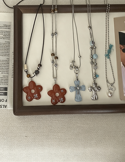 Cross And Flower Pendant Necklace — necklace